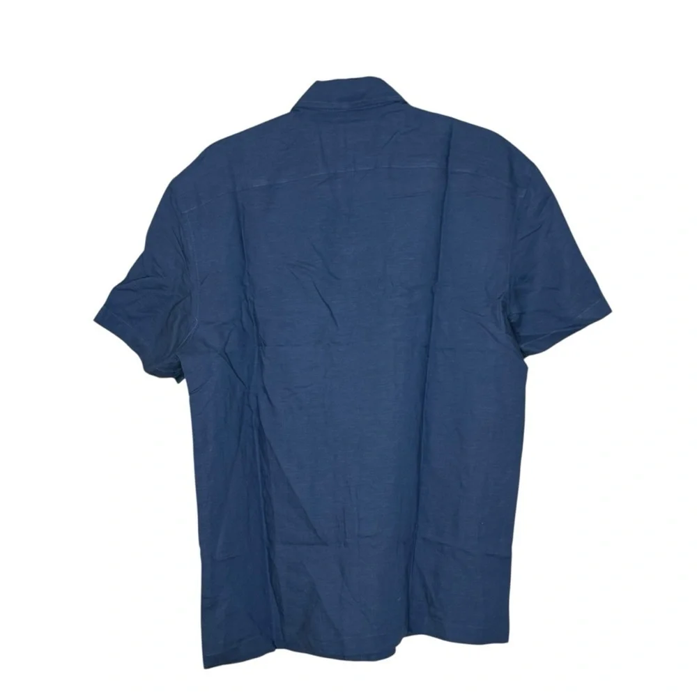 J. Crew Mens Short Sleeve Slub Linen Blend Casual Button Down Shirt NWT S Blue